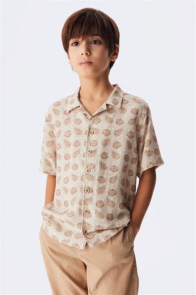 NK Linen Patterned Boy's Short Sleeve Shirt