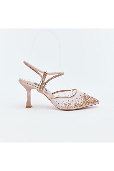 derinet Taş Aksesuarlı Fileli Kadın Abiye Ayakkabı