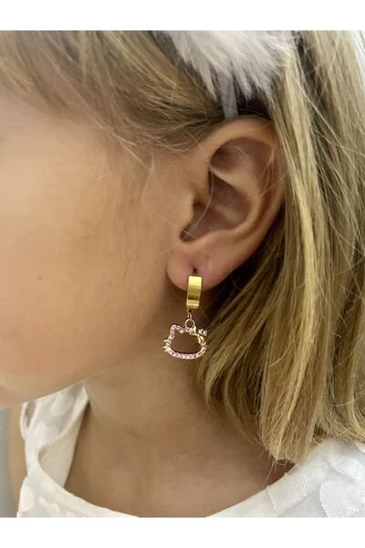 1PARÇAMAVİ Hello Kitty Çelik çocuk küpesi - delik kulaklar için