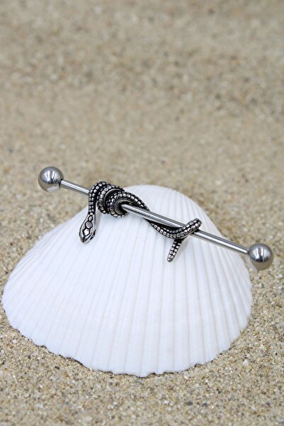 NOBLE GETTO Piercing Köprü Piercing Cerrahi Çelik Silver Renk Yılan Industria...