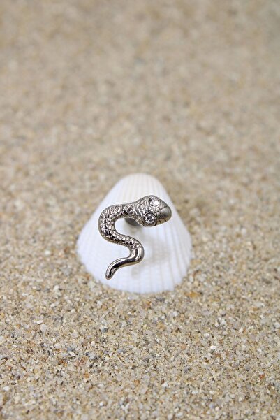 NOBLE GETTO Piercing Cerrahi Çelik Piercing Zirkon Taşlı Kıkırdak Tragus Conch Helix Silver Renk Taşlı Göz Yılan