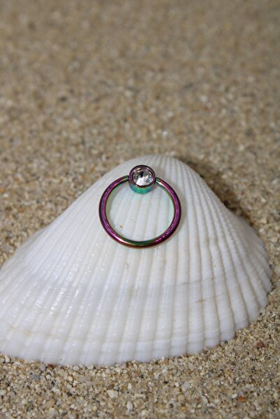 NOBLE GETTO Piercing Cerrahi Çelik Zirkon Taşlı Sıkıştırma Kıkırdak Septum Tragus Conch Helix Gökkuşağı Renk