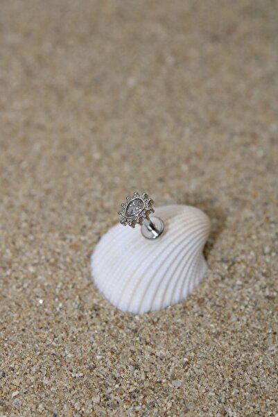 NOBLE GETTO Piercing Cerrahi Çelik Piercing Zirkon Taşlı Kıkırdak Tragus Conch Helix Silver Renk Damla Labret