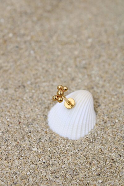 NOBLE GETTO Piercing Cerrahi Çelik Piercing Kıkırdak Tragus Conch Helix Gold Renk Beş Top Labret