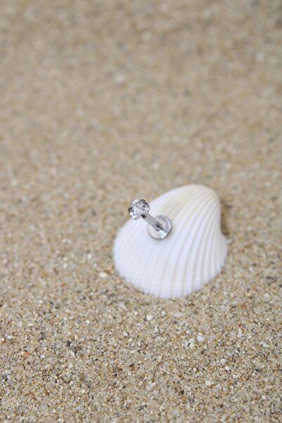 NOBLE GETTO Piercing Cerrahi Çelik Piercing Zirkon Taşlı Kıkırdak Tragus Conch Helix Silver Renk Üç Taşlı Labret