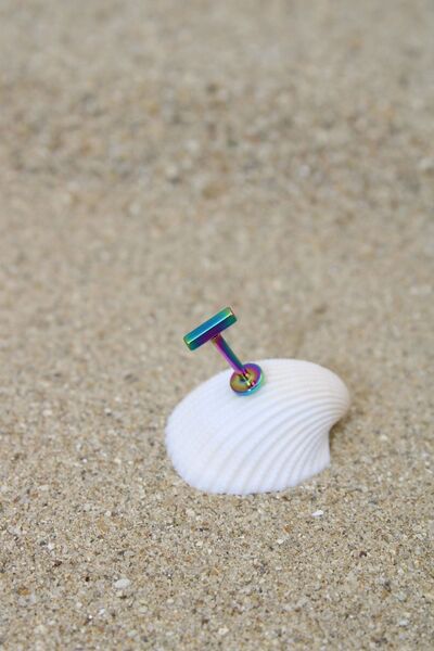 NOBLE GETTO Piercing Cerrahi Çelik Piercing Kıkırdak Tragus Conch Helix Gökkuşağı Renk Dikdörtgen Labret