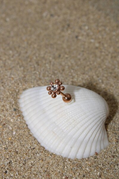 NOBLE GETTO Piercing Cerrahi Çelik Piercing Zirkon Taşlı Kıkırdak Tragus Conch Helix Rose Renk Tek Taş Kare