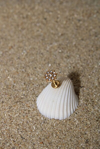 NOBLE GETTO Piercing Cerrahi Çelik Piercing Zirkon Taşlı Kıkırdak Tragus Conch Helix Gold Renk Etnik Labret