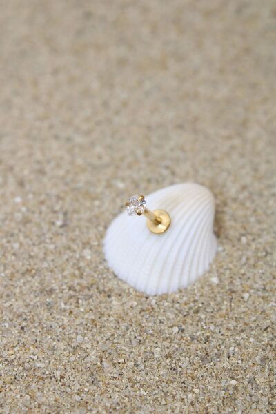 NOBLE GETTO Piercing Cerrahi Çelik Piercing Zirkon Taşlı Kıkırdak Tragus Conch Helix Gold Renk Kalp Labret