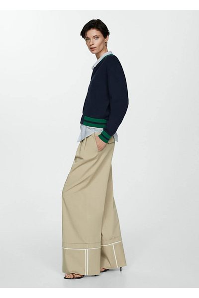 MANGO Woman Knitwear Jacket - Contrast Stripe Detail