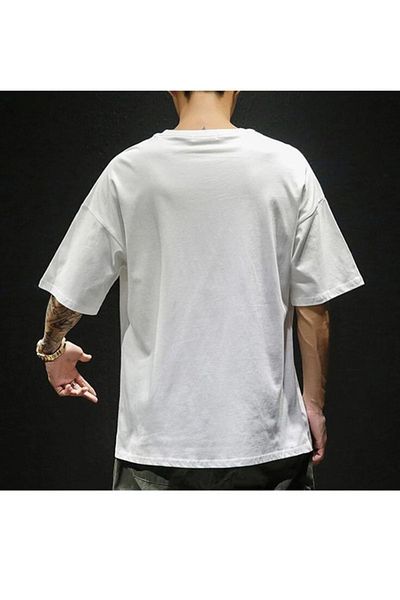 Pink Sky Λευκό μπλουζάκι Oversize - Απλό Crew Neck, Ανδρικό