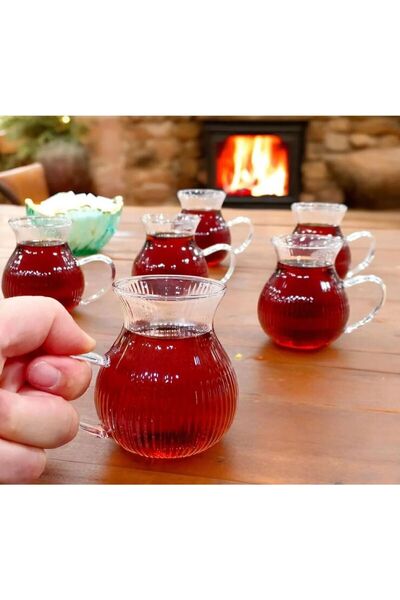 Genel Markalar 6 Adet Keyfi Ala Borosilikat 6'lı Çay Bardağı Çizgili