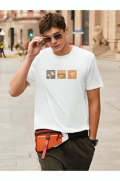 Pink Sky WhiTe Oversize PrinTed CoTTon Combed CoTTon T-shirt