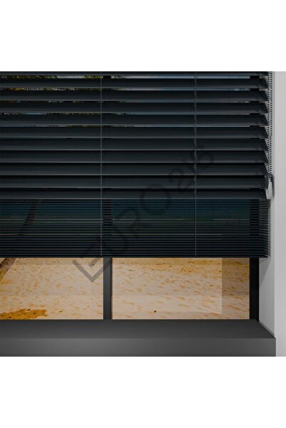 JaluziByEuro216 Redüktörlü / Zincirli Ahşap Jaluzi Perde 50 Mm %100 Ahşap Antrasit Renk