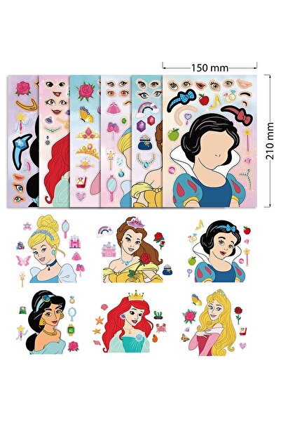 Copyrite Eğitici Çocuk Bulmacaları 6'lı Prenses Çıkartmaları Eğlenceli Birleştirme Oyunu