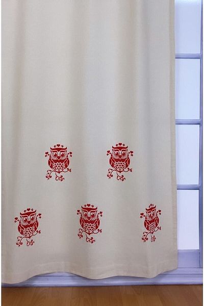 pamukidea Red Owl Pattern Printed Buldan Curtain - 100% Cotton Linen Summer Board