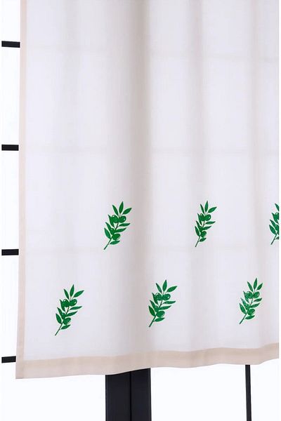 pamukidea Olive Branch Printed Patterned - 100% Cotton Linen Curtain, Natural Buldan Wooden Stone Sunshade