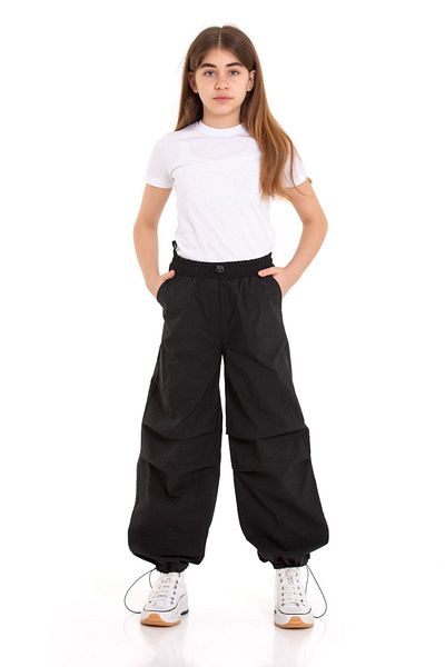 LAPINKOD Parachute Girl's Trousers with Elastic Waist Pocket and Elastic Leg Stopper