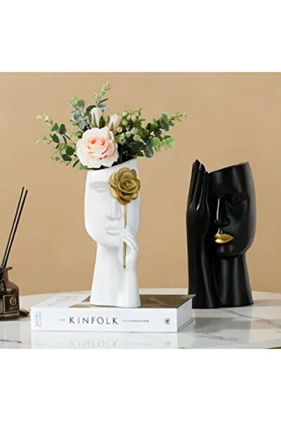 Roses مجموعة مزهرية نسائية - تحمل اليد على الوجه والزهور، وعاء وجه مطلي ومصقول