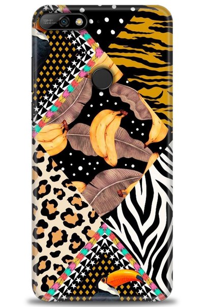 MRCİLETİSİM Huawei Y7 2018 Case Hd Printed Case - Banana Parrot- Mrc