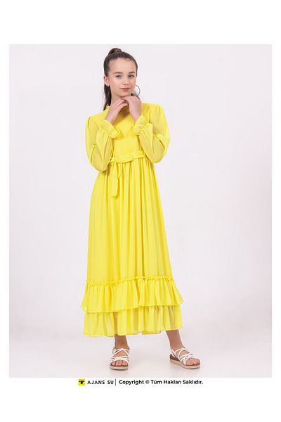RAMON&ARTOS Fusta cu mânecă lungă din tulle Rochie de fetiță din sifon adunat in straturi