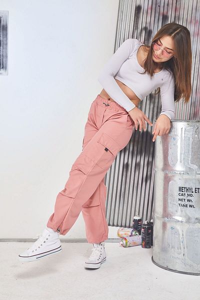 Cansın Mini Pink Cargo Pocket Elastic Leg Girl's Parachute Pants 17596