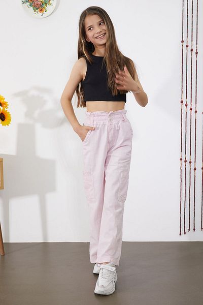 Cansın Mini Pantaloni roz pentru fete cu buzunare laterale 18864