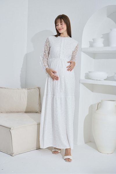 ERDENİZ TEKSTİL Rochie de zi specială cu detaliu din guipură din bumbac - gravidă și postpartum