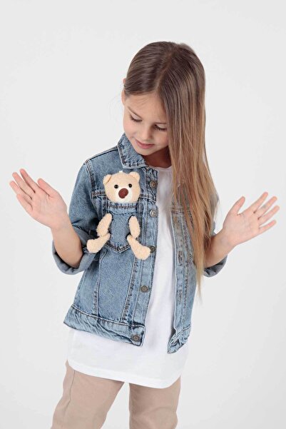AHENGİM Girl's cotton Jean Jacket - casual Fashion, Teddy Bear 22176023