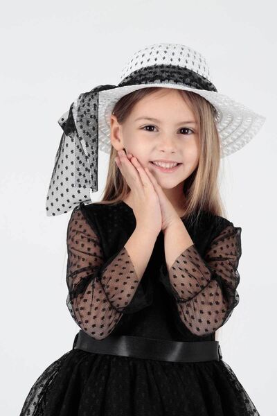 AHENGİM Kids Kız Çocuk Şapkalı Ve Tül Dantel Trend Abiye Elbise Ak2228
