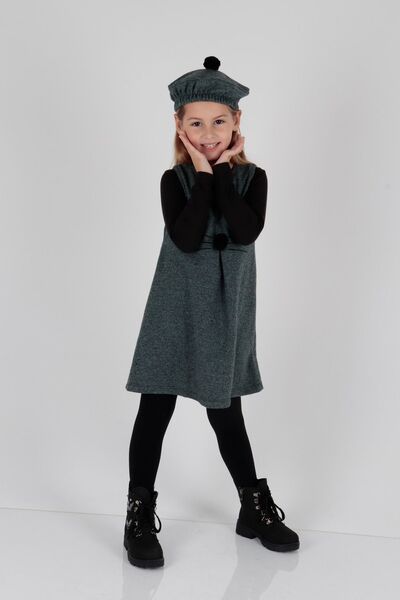 AHENGİM Girl's Cotton 3 Piece Set - Dress with Hat and Cat Detail Ak2402