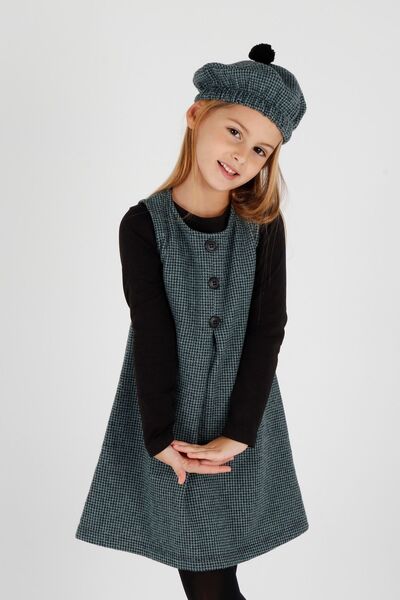 AHENGİM Girl's Hat Dress - 3 Piece Set, Button Detail, Ak2403