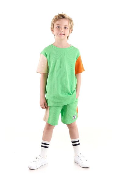 AHENGİM Boy's Wuffle Capri Suit - Sleeve Garnished, Cotton, Ak2526