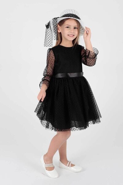 AHENGİM Kids Kız Çocuk Şapkalı Ve Tül Dantel Trend Abiye Elbise Ak2228