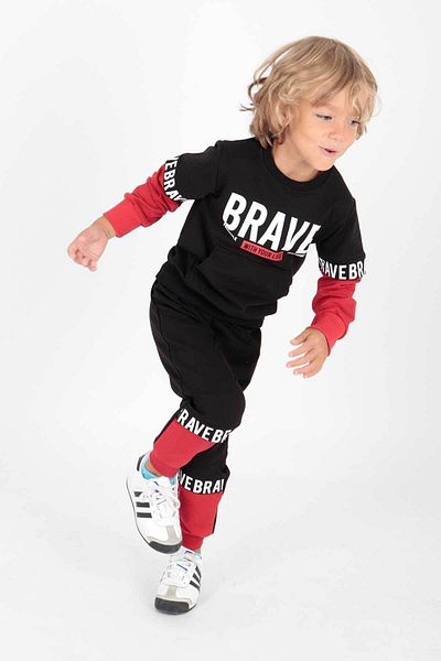 AHENGİM Brave Printed Trend-Trainingsanzug-Set für Jungen Ak2231