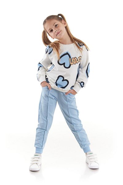 AHENGİM Heart Printed Trend Σετ φόρμας για κορίτσια - Βαμβακερό, Εποχιακό Ak2504