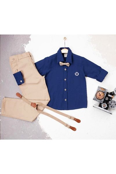 By Terry Boy's Oxford Shirt and Bow Tie Suit-blue