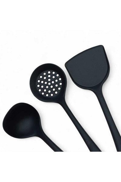 CEPHOME Silicone 3-Piece Heat Resistant Ladle Set - Spatula and Colander Spoon