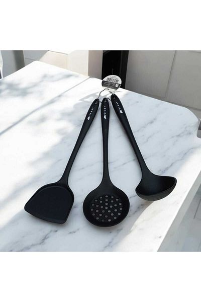 CEPHOME Silicone 3-Piece Heat Resistant Ladle Set - Spatula and Colander Spoon