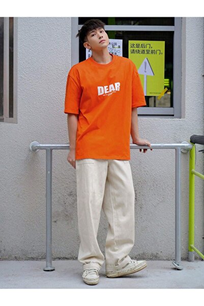 over head oh Помаранчева футболка Oversize з принтом Dear для чоловіків