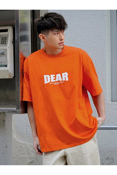 over head oh Помаранчева футболка Oversize з принтом Dear для чоловіків