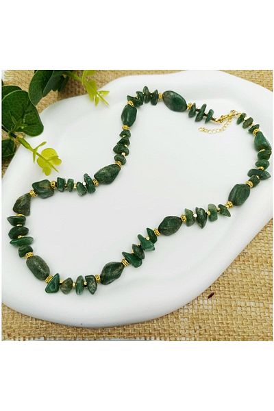 Bijustore Natural Jade Necklace and Bracelet Set - Women