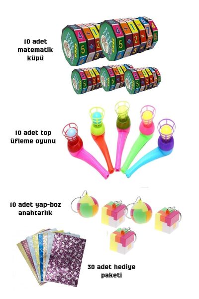Esmay 30 Adet Matematik Küpü Top Üfleme Oyunu Yap Boz Anahtarlık Hediye Paket...