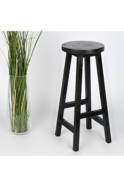 WOODENSA Bar Sandalyesi ,mutfak Sandalyesi Masif Tabure Yuvarlak Bar Taburesi Siyah Pnrr516