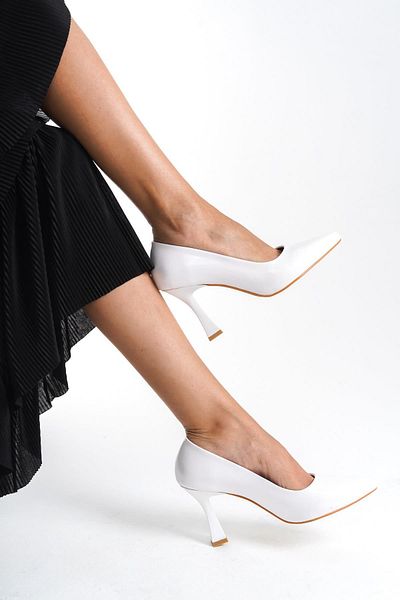 Modabuymus Piele Lacuată Albă Kanger - Pantofi de Seară cu Toc Goblet Stiletto