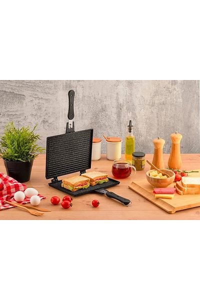 FMS Large Cast Iron Stovetop Hand Toaster Black 20X26Cm