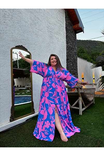 Kendinisevbutik Rochie de mărime mare, cu flori, cu două piepte, cu lungime maxi