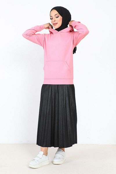 Tesettür Dünyası Hooded Short Sweatshirt Tsd230427 Dried Rose