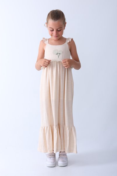 piamini Girls' Embroidered Sleeveless Long Dress