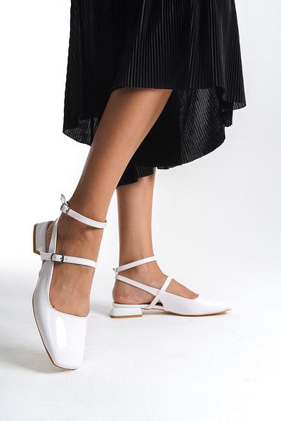 Modabuymus Λευκό λουστρίνι Mary Jane Ballerinas - Casual παπούτσια με χαμηλό τακούνι Atika